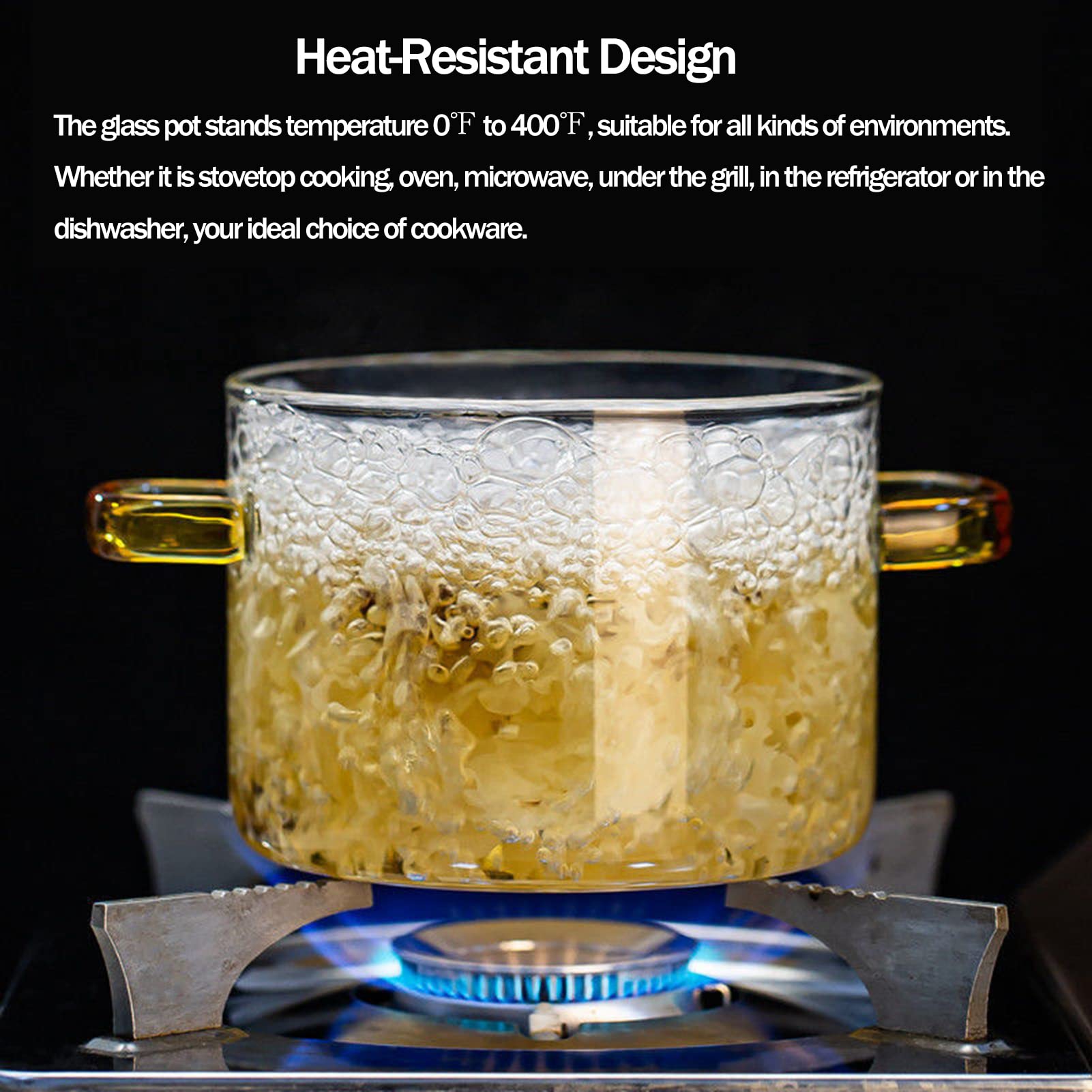 Amazon｜蓋ハンドル付きガラス鍋、耐熱透明ガラスクッキングキッチンu